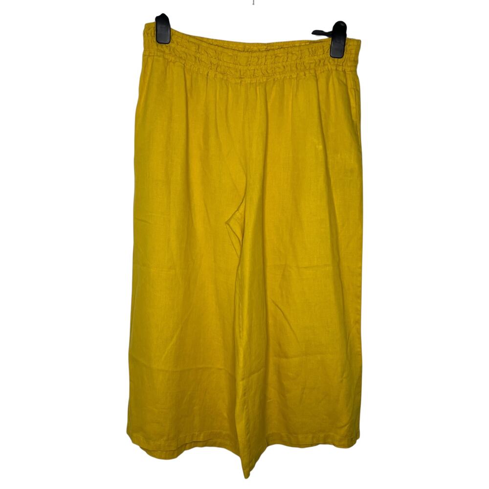 Anthropologie Womens Pants L Somerset 100% Linen Mustard Wide Leg Pull-On Flowy